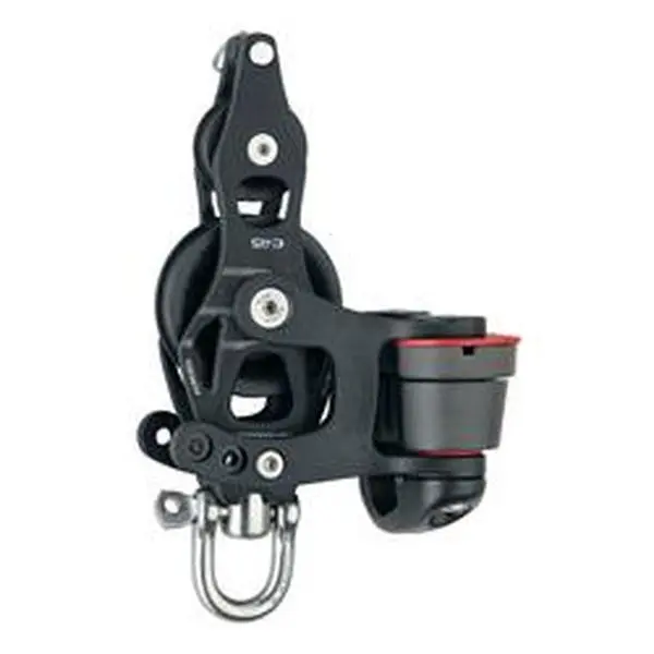 Contemporary Single Sheave Block with Swivel, Becket & 150 Cam Cleat - Robust Composite Build, Corrosion Resistant 45mm Sheave for 8mm Line, 1213 lb Load, Outdoor, Aluminum, 1 3/4 In