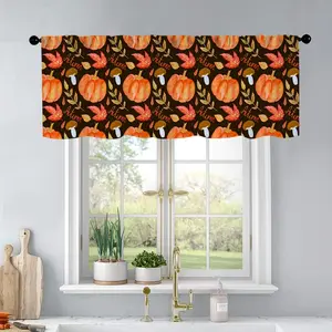 1 Pc Autumn Pumpkin Maple Leaf Mushroom Harvest Season Flower Print Kitchen Curtains Curtains Living Room Bedroom Bathroom Home Decor 54 x 18 Inch