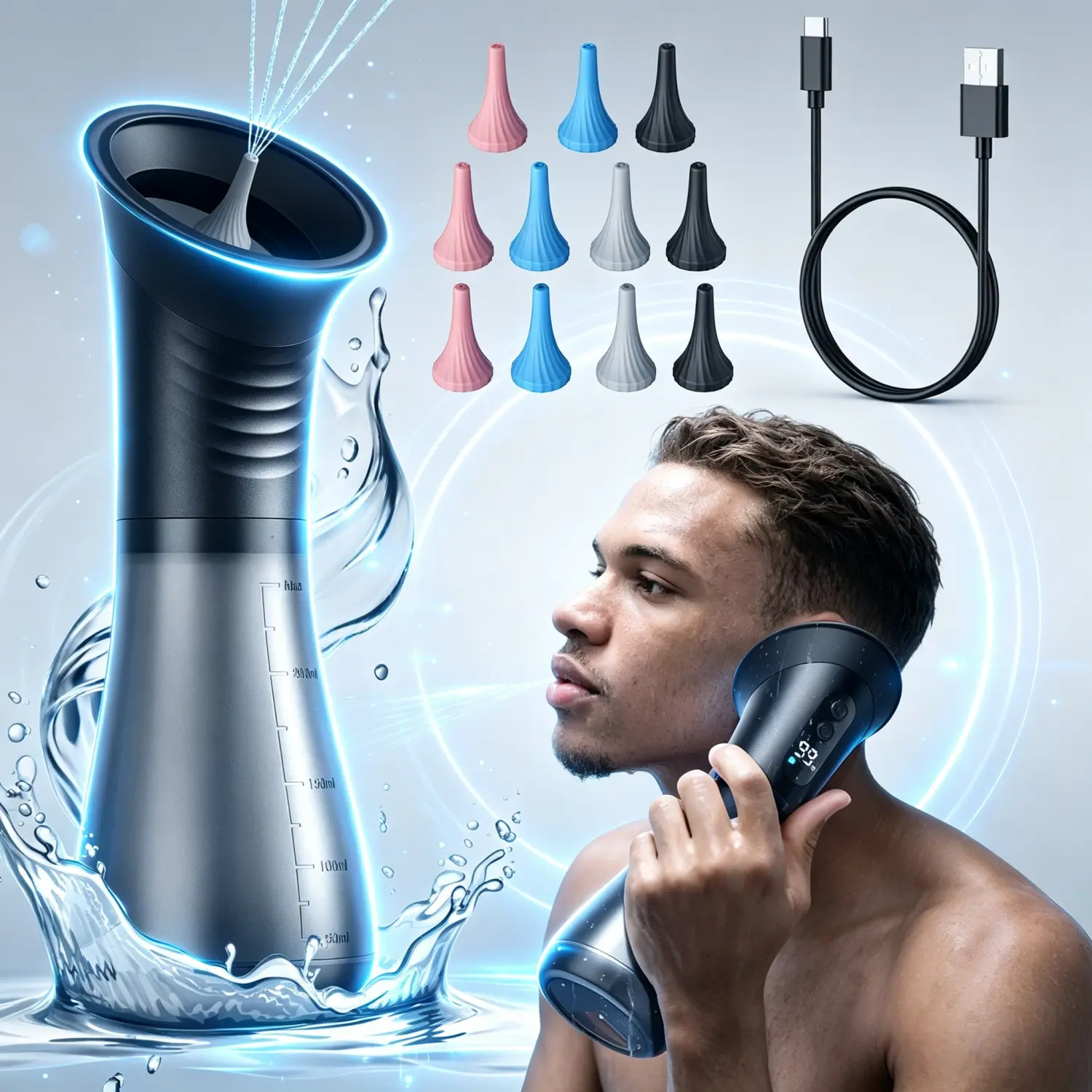 1set Upgraded Electric Ear Wax Removal Kit, Hydraulic Ear Flusher, One-Piece Visual Waste Tank, Water Temp Sensor, 2000mAh USB Rechargeable, LED Power Screen, Dry/Dirty Storage, Nozzle Belt, Gentle Effective Adult Home Ear Care, Best Gift