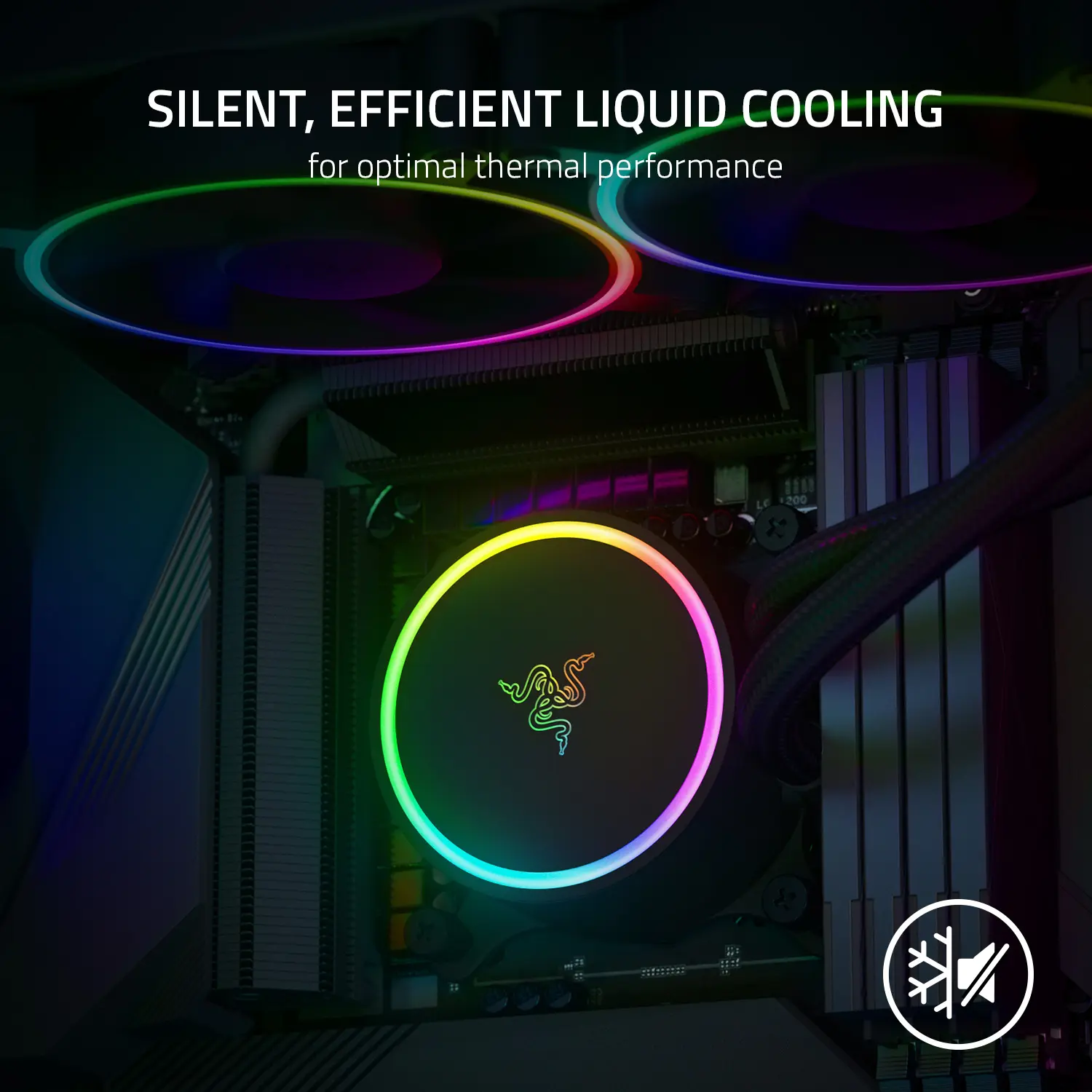 Razer Hanbo Chroma RGB AIO Quiet Liquid Cooler, 240 mm PC Cooler with Addressable LED Pump Cap