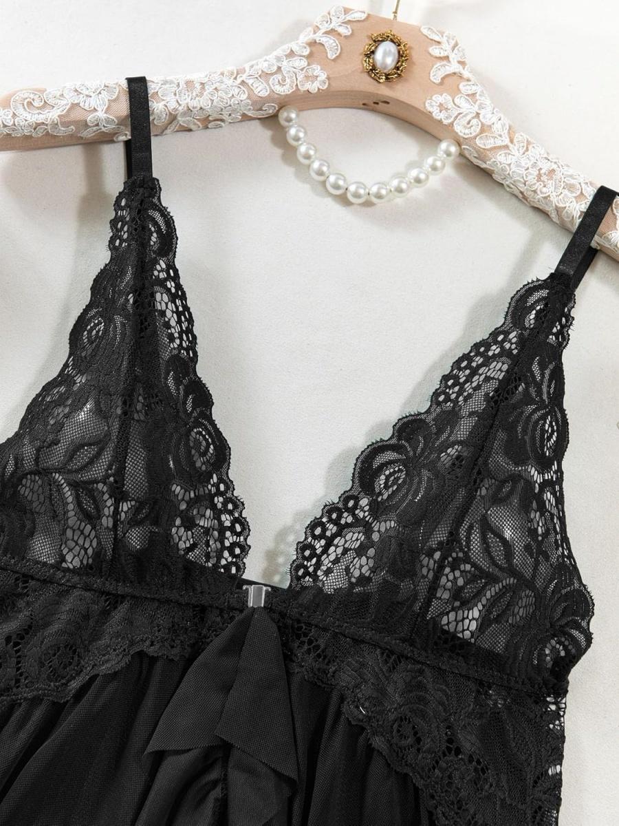 ZGQNBelle Women's 2-Piece Teddy Lingerie & Bodysuits Set - Sexy Exotic Lace Sleepwear, Sheer Mesh Ruffle Flyaway, V-Neck Bridal Lingerie for Women Plus Size with Swim Thong