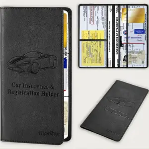 Leather Car Registration and Insurance Card Holder, Car Document Holder for Cards License with Magnetic Shut (Black, large)