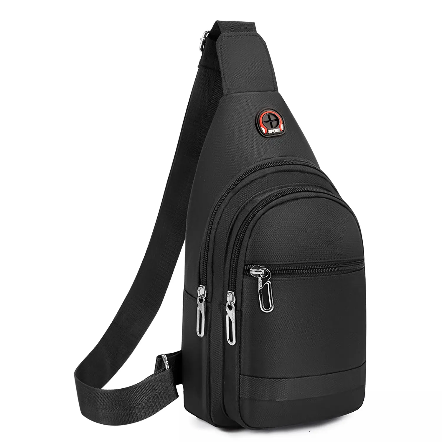 Men's Messenger Sling Multifunctional Chest Bag - Slim Fit Chest Slung Shoulder Crossbody Pack, Scratch-Resistant Textured Fabric, Multiple Metal Zipper Pockets, Adjustable Strap, Earphone Hole for Sports Travel
