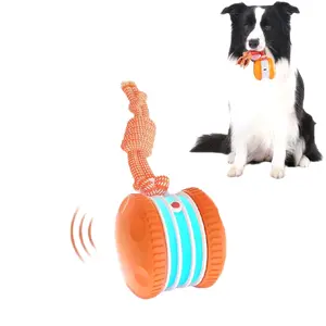 Interactive Dog Ball with Random Path Electric Automatic Moving Rolling Design & Rope for Small Medium Large Dogs Motion Activated Stimulation Toy for Boredom Relief Exercise Chew-Resistant Materials Fast & Slow Modes Type-C Charging Port