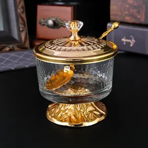 Clear Glass Spice Jar with Spoon & Lid, 1 Piece Exquisite European Style Spice Jar, Spice Container for Home Kitchen Dining Room, Bottles