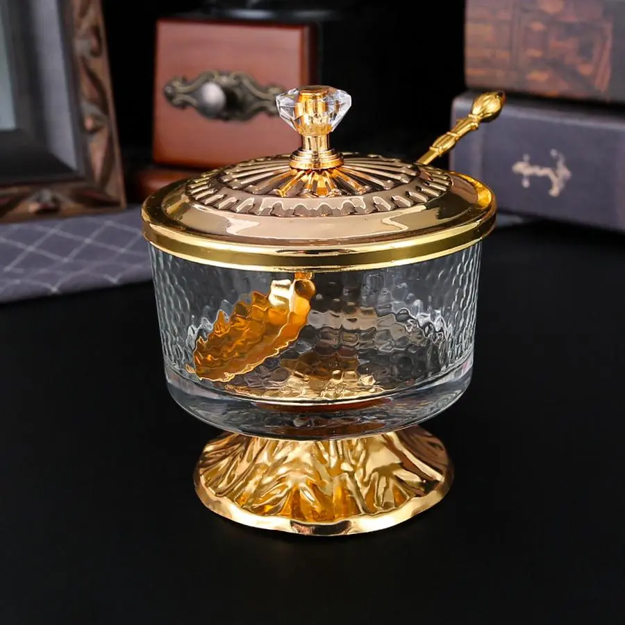 Clear Glass Spice Jar with Spoon & Lid, 1 Piece Exquisite European Style Spice Jar, Spice Container for Home Kitchen Dining Room, Bottles, Food Storage Jar