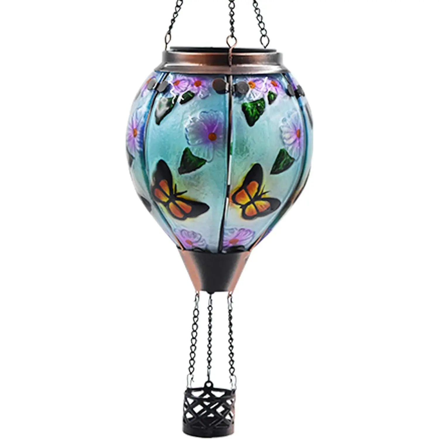 18-Inch Butterfly Solar Lantern - Hot Air Balloon Glass Hanging Light, Waterproof Flickering Flame, Easy-to-Hang DIY Basket Accessory, Rechargeable Battery, Patio Outdoor/Indoor Use, Mother's Day Gift