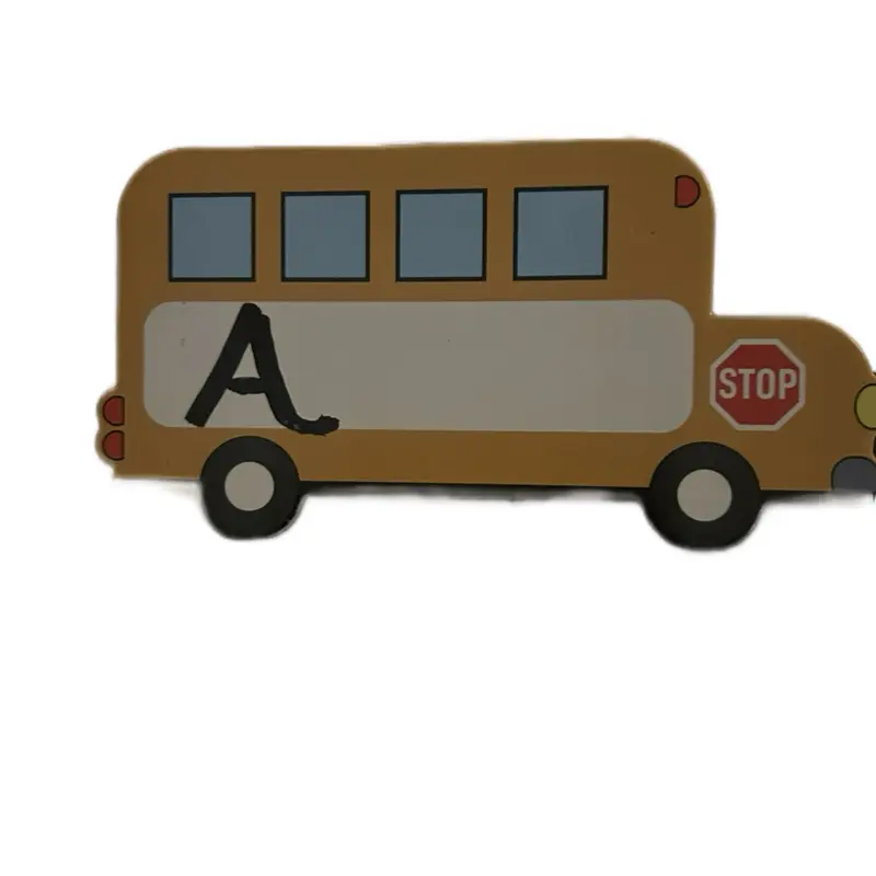 Customized School Bus Magnets - Brown Design with Letter A and Stop Sign Symbol Decor