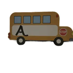 Customized School Bus Magnets - Brown Design with Letter A and Stop Sign Symbol Decor