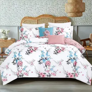 Artistic Home Textiles –5 Piece Luxury Reversible Embroidered Comforter Set, Floral Microfiber Bedding with Accent Pillows for Spring and Valentine’s Day
