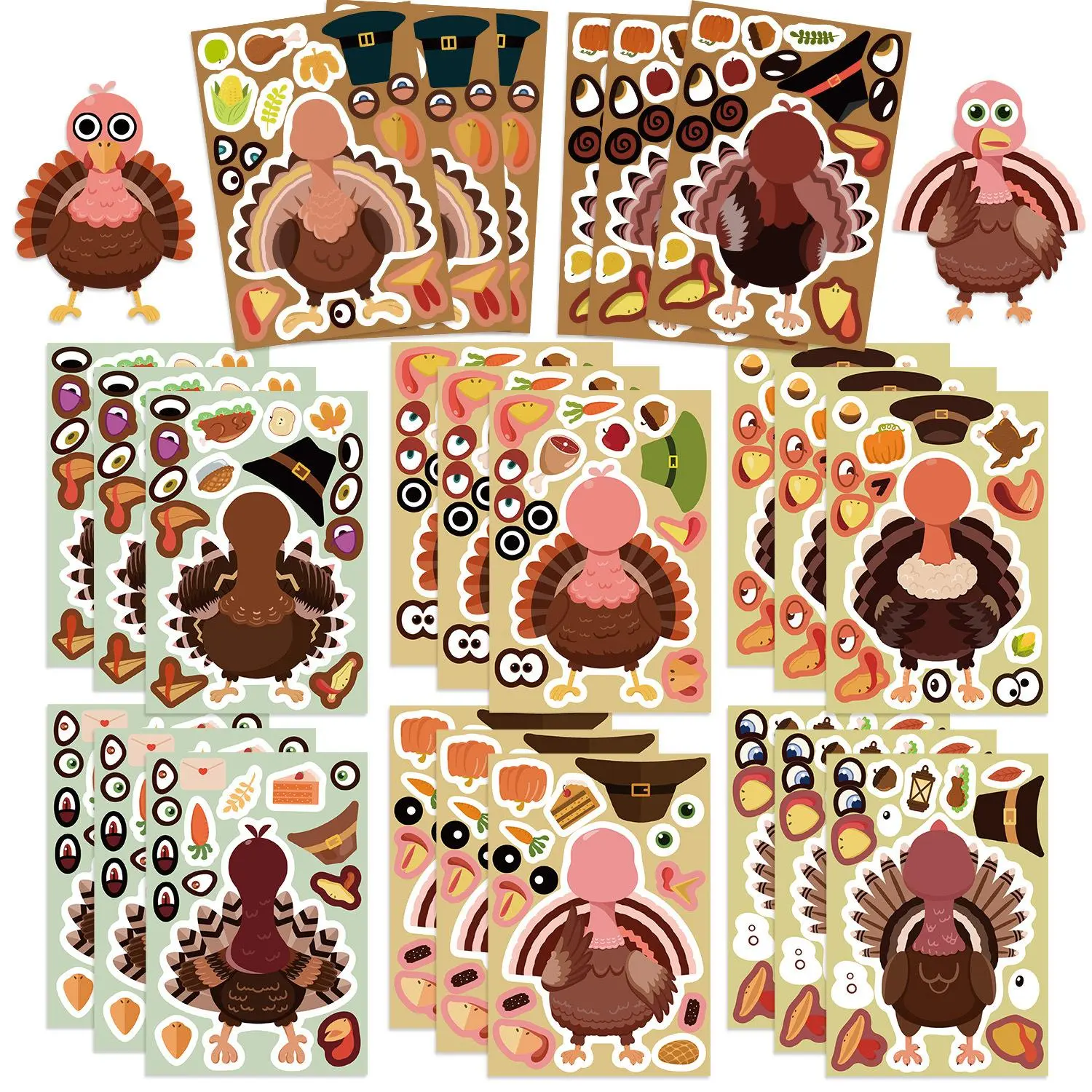 Thanksgiving Themed Sticker, 8/24 Sheets DIY Turkey Sticker, Thanksgiving Crafts for Kids, Kids Thanksgiving Games Gifts Activities Party Favors Supplies, Ornaments
