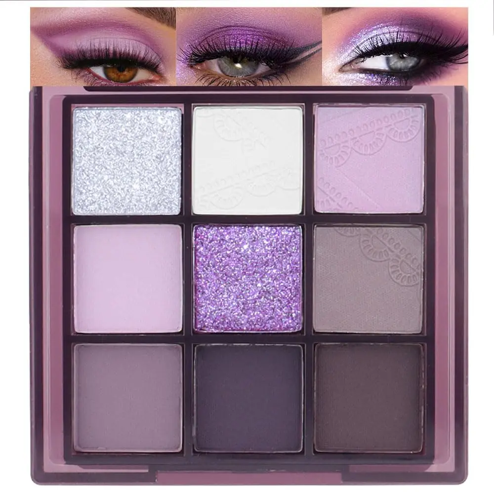 Purple Eyeshadow Palette for Eye Makeup, High Pigmented  White  Brown Colour Light Violet Eye Shadow Primers, Matte Shimmer Powder Pallete