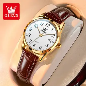 OLEVS 5566 Watch - Fashion Quartz, Leather Strap, Waterproof, Arabic Numeral, Men & Women