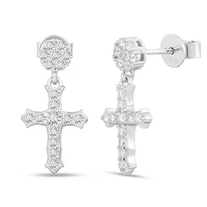 【#E536】Mother's Day gift Iced Out Cross Drop Earring With Flower Stud UCCIYO Synthetic Moissanite Earrings For Women 925 Sterling Silver Stud Earring Men Hip Hop Jewelry Couple Gift