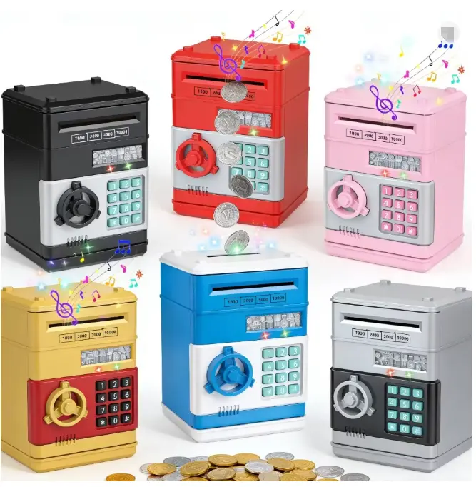 Automatic Mini ATM Piggy Bank With Password Code Key Lock Counter, Creative Safe Coins Cash Saving Money Box Electronic Coin Storage Gift For Kids