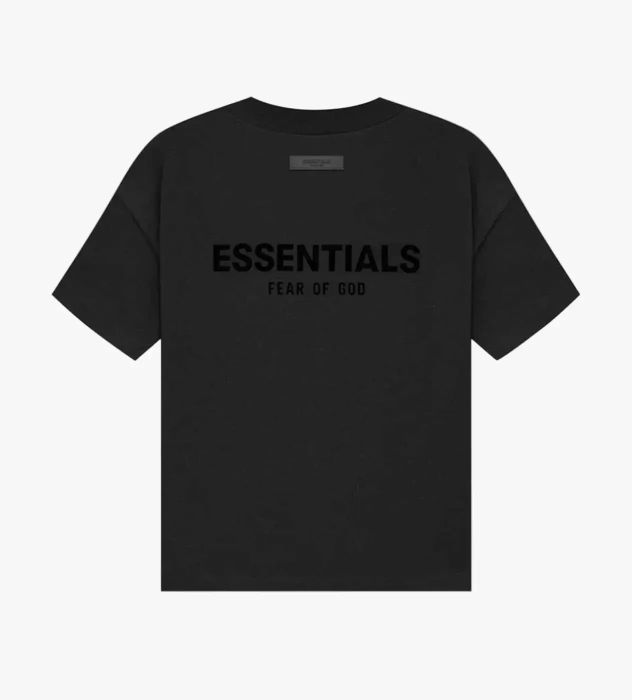 Fear of God ESSENTIALS Black Tee - Heavyweight Oversized Cotton Streetwear Velvet Logo T-Shirt Unisex