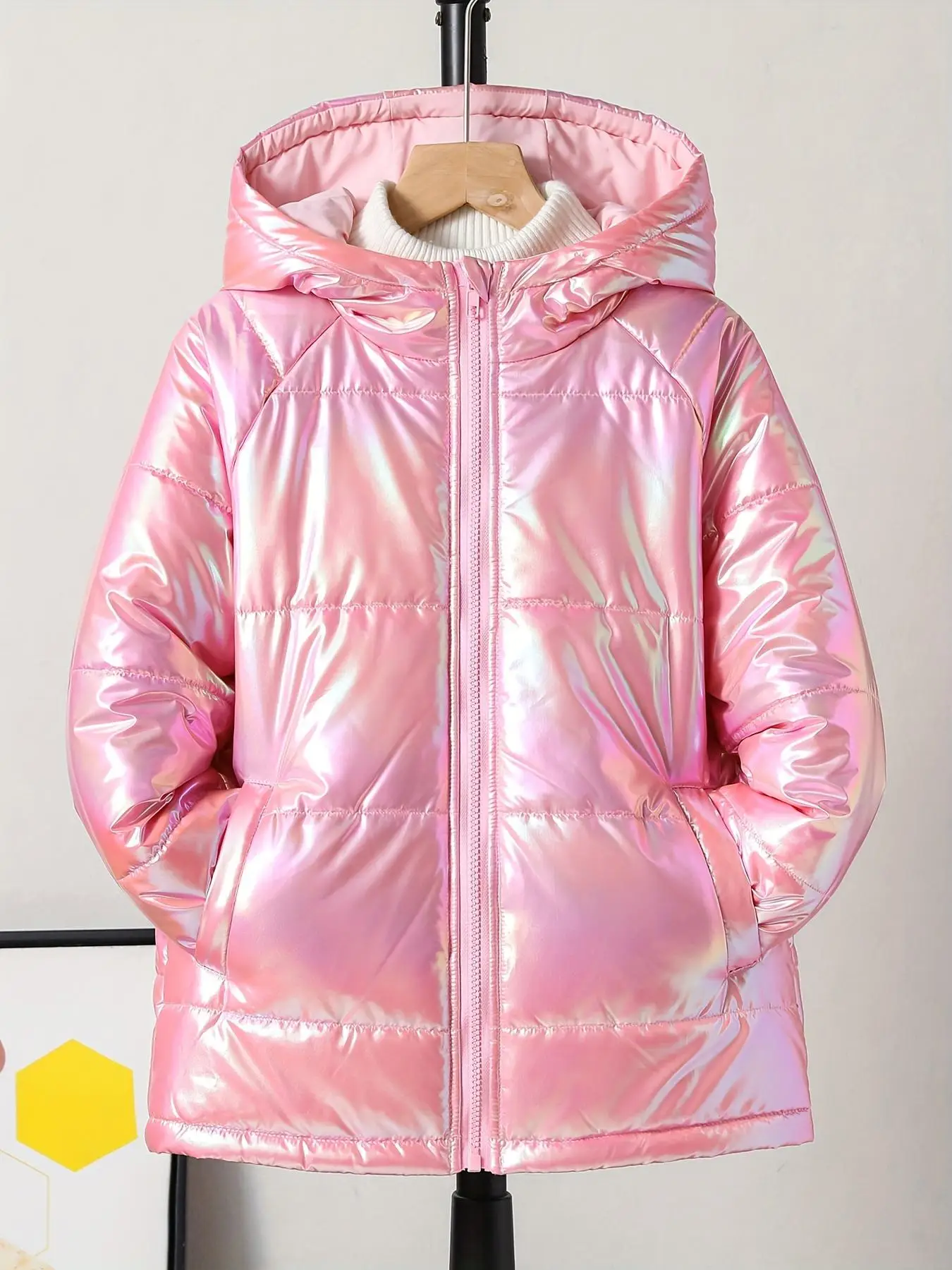 Girl's Solid Color Raglan Sleeve Zip Up Hooded Winter Coat, Casual Long Sleeve Pocket Design Outerwear for Fall & Winter, Kids Clothes for Daily Wear