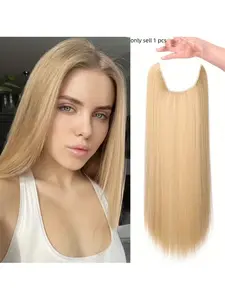 22-Inch Invisible Premium Synthetic Hair Fishline Seamless Extensions, Multiple Colors Available, Long Straight Wig Pieces, Straight Hairpiece for Women, Daily Wear