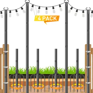 String Light Poles 4 Pack,Poles for Hanginig Outdoor String Lights with Fork and Fence Clamp
