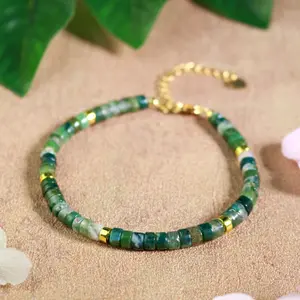 2*4MM Moss Agate Green Grounding Crystal Beads Dainty Minimalist Healing Balance Bracelet, Gift For Her