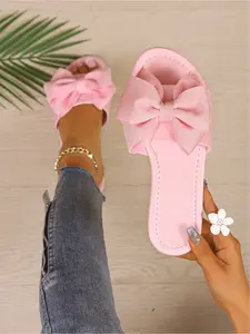 Women's Fashion Slippers Sweet Girl Exclusive Big Bowknot Design Slides Plus Size Available Elegant Slippers Affordable Slippers