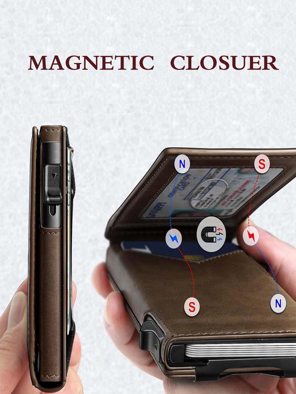 Men's Small Wallet Magnetic Metal Automatic Card Holder, Rfid Anti-Theft Credit Card Case, Multi-Card Slots ID Window Money Clip, Magnetic Card Holders