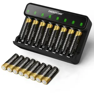 ENERGYPORT  16 Pack Rechargeable AAA Batteries with 8-Bay Charger, 1100mAh NiMH, 1.2V, Recharge up to 1200x Times, Triple A Batteries for Remote Cordless Phone