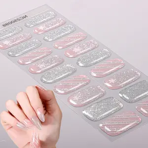 20 Tips Semi Cured Gel Nail Strips, Sweet Style, Pink Gel Nail Wraps, Glitter Accents, Self-Adhesive Resin Nail Art Stickers, Curing Required, Glossy Finish, Nail Art Accessories