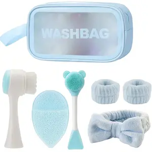 7pcs Facial cleansing kit， with Deep Cleansing Beauty SPA Mask Brush Soft Velvet Headband Hair Tie Set Gentle Exfoliating Brush Silicone Fine Facial Cleansing Brush Portable Skincare Tool Set Including Face Wash Bag Facial cleansing tools
