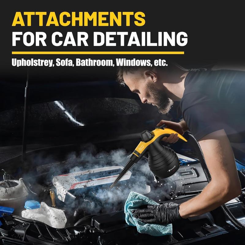 99% Sterilization Handheld Steam Cleaner with 10 Attachments - High-Pressure, Fast Heat-Up for Cars, Grout, Bathrooms, Upholstery - Large Tank, Safety Lock, No Chemical Residue, Includes Nylon Brushes & Squeegees, Steam Cleaner for Car