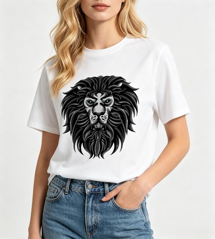 Women's Pure Cotton Crew Neck Breathable Short Sleeve Graphic Tee with White Wildlife Animal & Blue Eyes Print, Fitted Cut #sohochic