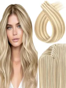 Hand Tied Remy Human Hair Butterfly Weft Extensions Flat PU Bundles Invisible Twin Tabs 40-50g Pack Add Length And Volume Daily Use Wear