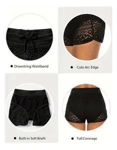 Women's Swim Shorts Black Lace High Waisted - Drawstring Beach Bottoms Cover Ups Ruched Swimwear Bottoms for Women Sexy Beachwear Bathing Suit