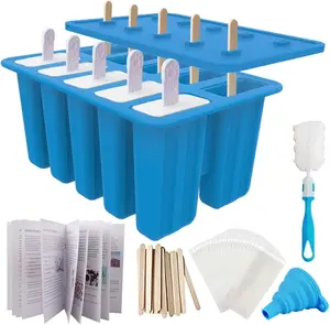 Miaowoof Homemade Popsicle Molds Shapes, Silicone Frozen Ice Popsicle Maker Non-BPA, with 50 Popsicle Sticks, 50 Popsicle Bags, 10 Reusable Popsicle Sticks, Funnel, Brush and Ice Pop Recipes (Blue)