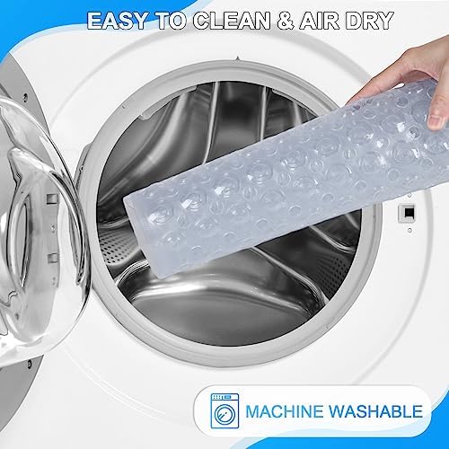 Bathtub Floor Mat 40x16 Inch,Non Slip Mat With Strong Suction Cups,Extra Large Machine Washable Shower Rug,Drain Holes Keep Tub Clean,Waterproof Mold Resistant Rubber PVC Mat,Blue Black Transparent Light Gray,Holiday Gift For Adults Elderly Kids Family