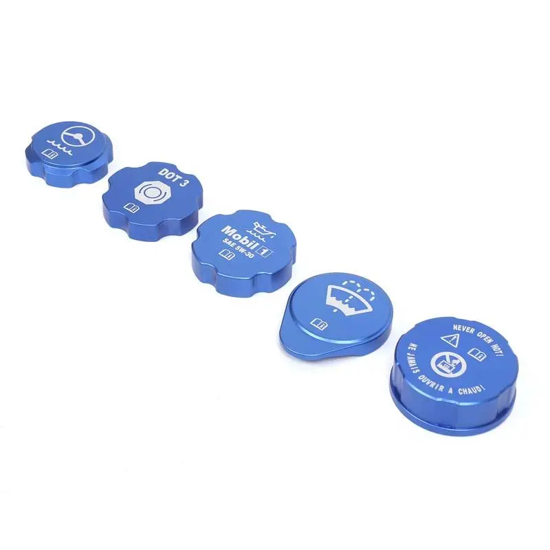 Premium Blue Anti-Corrosive Metal 5-Piece Automotive Engine Compartment Fluid Cap Set - Cylinder Nut Covers, Sparkplug Analyzer, Sparkplug Tester for 2005-2013 Corvette C6, Car Decoration, Scratch Coverage, Fading Protection, Premium Look, Covers Existing