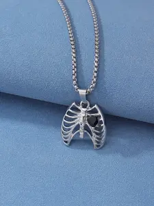 Punk Style Skeleton Heart Design Pendant Necklace, Rhinestone Decor Stainless Steel Necklace for Party, Daily Decor, Trendy All-match & Exquisite Jewelry for Birthday Gift, Halloween, Charm Necklaces