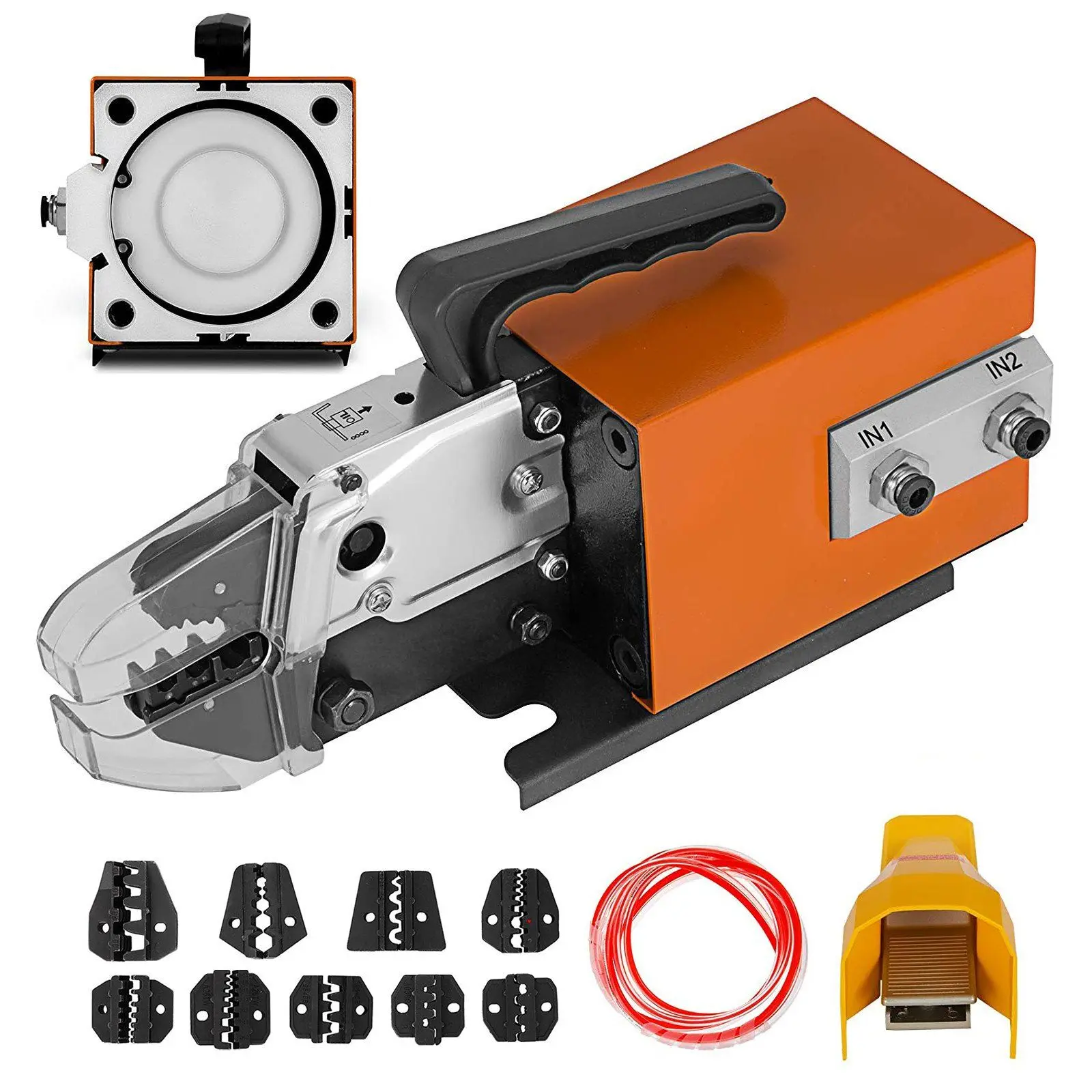 VEVOR AM-10 Pneumatic Wire Terminal Crimping Machine, 1.3 t 16mm² Capacity Air-Powered Tool with Dual-Acting Cylinder, High Accuracy Jaw, Labor-Saving Design, 10 Sets of Dies for Multiple Terminals & Clamps