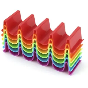 Taco Holder Stand Set of 6, Colorful Wave Shape Tray for Party, Hold 4 Tacos Each, Very Hard and Sturdy, Dishwasher Top Rack Safe Kitchen Stylish