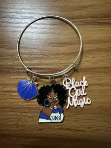 Sorority Adjustable Bangle Bracelet with 3 Charms for Women
