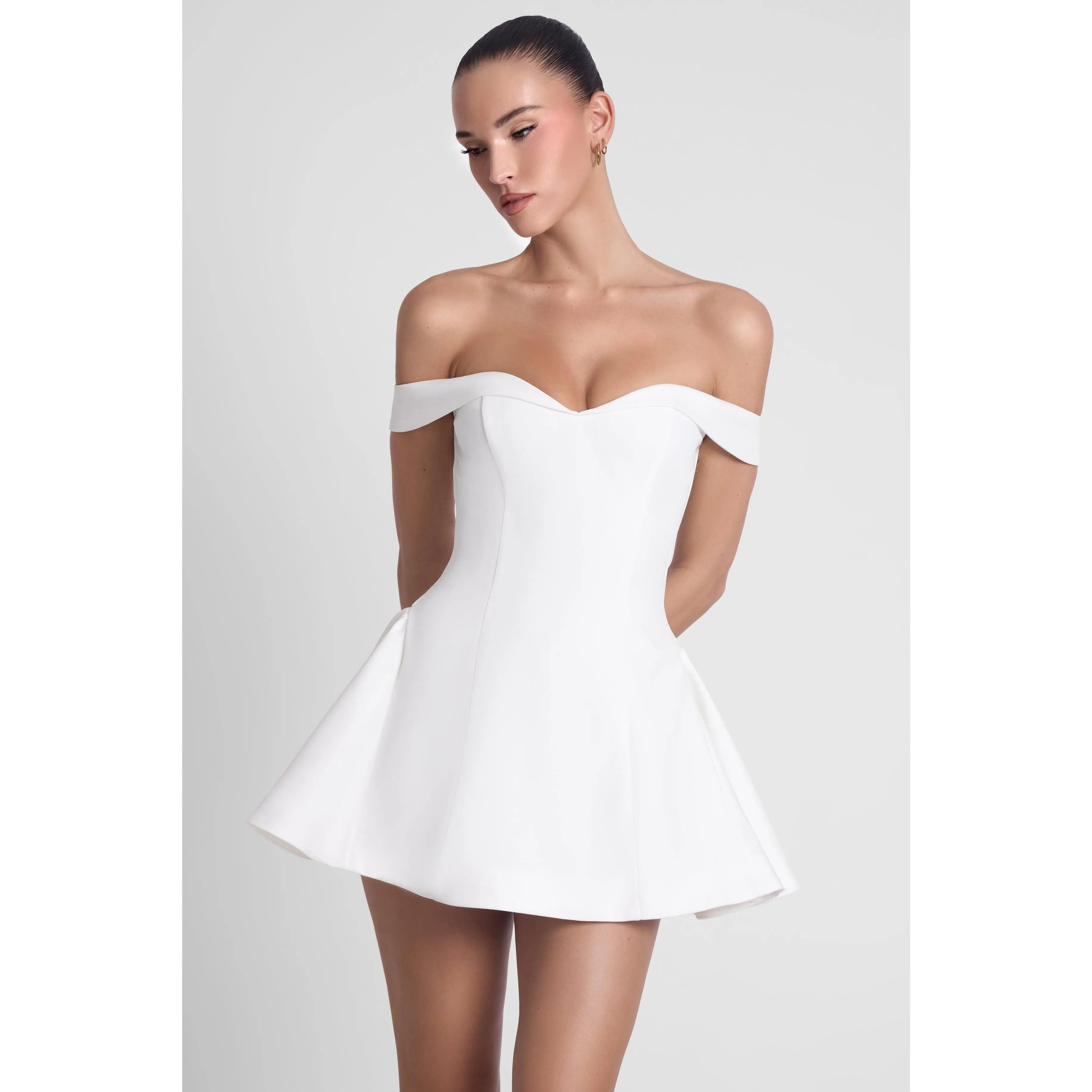 knee length dresses for ladies Long dress with crystal mesh overlay and structured corset bodice – Walone  LLC main image 0
