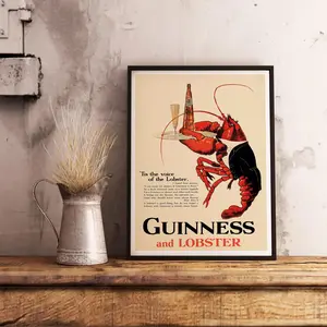 Guinness and Lobster Vintage Poster, Pub Decor, Retro Printable Cafe Wall Art (Unframed)