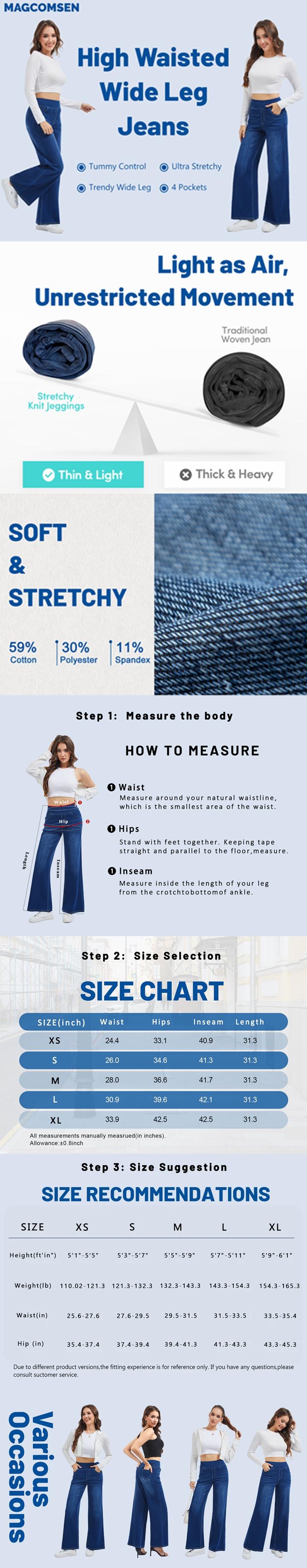 MAGCOMSEN Wide Leg Stretchy Jeans for Women Loose Fit Elastic High Waist Pants Pull On Baggy Fit Jeans Tummy Control Trousers Casual Work Wear FallFreshness Outdoorfun Bottoms Fathersdaygift Functional Pockets,back to school shopping