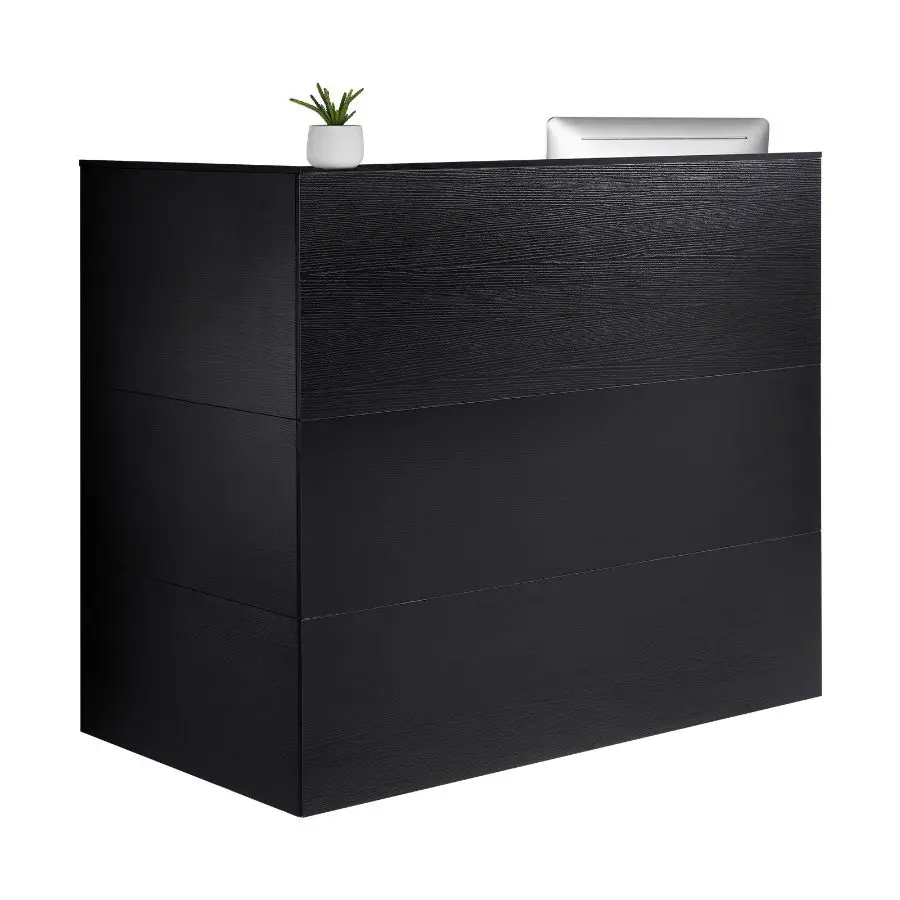 VEVOR L-Shaped Reception Desk, 55-Inch Office Front Counter with Drawer, Keyboard Tray & Storage Cabinet, for Checkout Lobby & Beauty Salon Use, Black, 55 Inch Desk, With Drawers