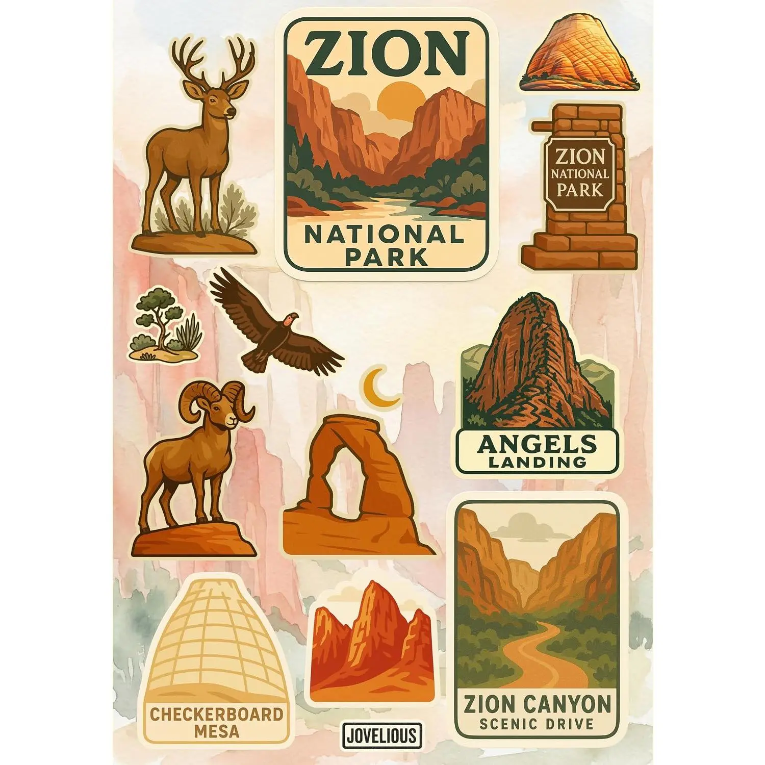 Zion National Park Sticker Sheet, A5 Matte Vinyl Kiss Cut Stickers, Designed in Brooklyn, Utah