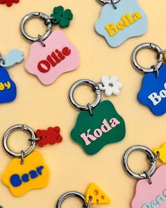 Custom Wavy Pet ID Tag, Personalized Dog Cat Name Tag Keychain, Mini Charm