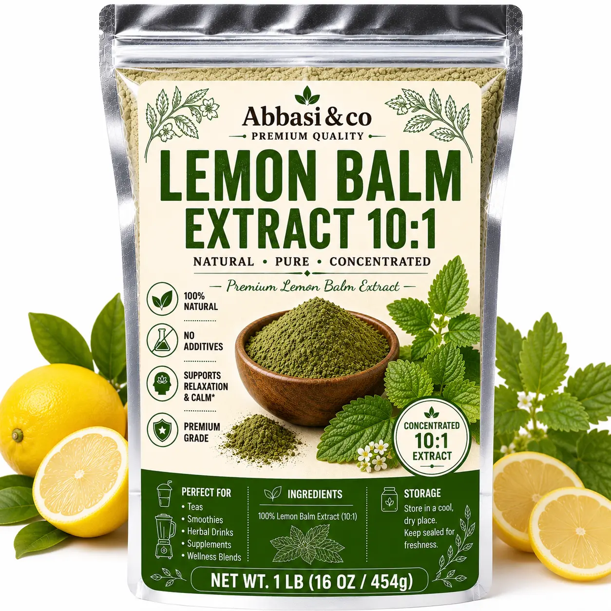 Premium Lemon Balm Extract Powder, 10:1 Concentrated Melissa Officinalis Herb Supplement - Supports Sleep, Digestive Health, Concentrate