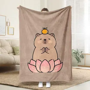 Capybara Theme Healing Blanket, Soft Flannel Home Sofa Warm Blanket, Anti-Allergy Knit Fabric, Digital Print, Ideal Gift for Bed Couch Camping Travel Car