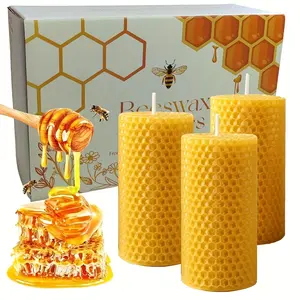 Handmade rolled candles, 3pcs beeswax slice candles, honey fragrance, beeswax pillar candles, honeycomb beeswax candles suitable for home, holiday decoration, weddings, Valentine's Day and various holiday gifts