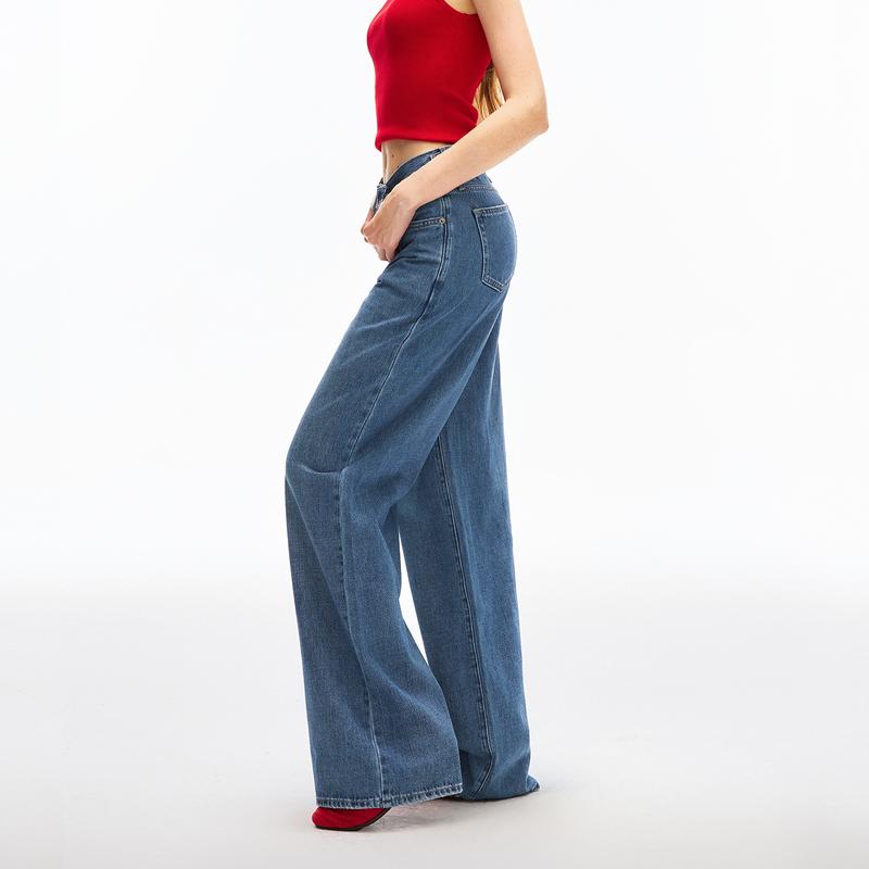 Nextrys AdaptHer Women's High-Rise Wide Straight Leg Baggy Jeans with Snap-Button Waistband Y2K Lightweight Tummy Control Casual Everyday Style Denim Basic Minimalist Maxi